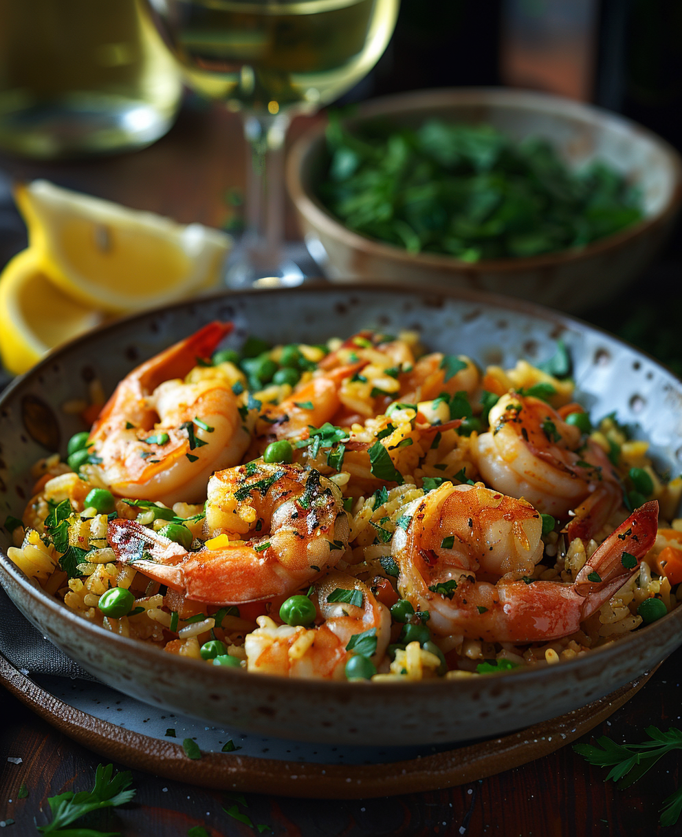 arroz con verdura y gambas
