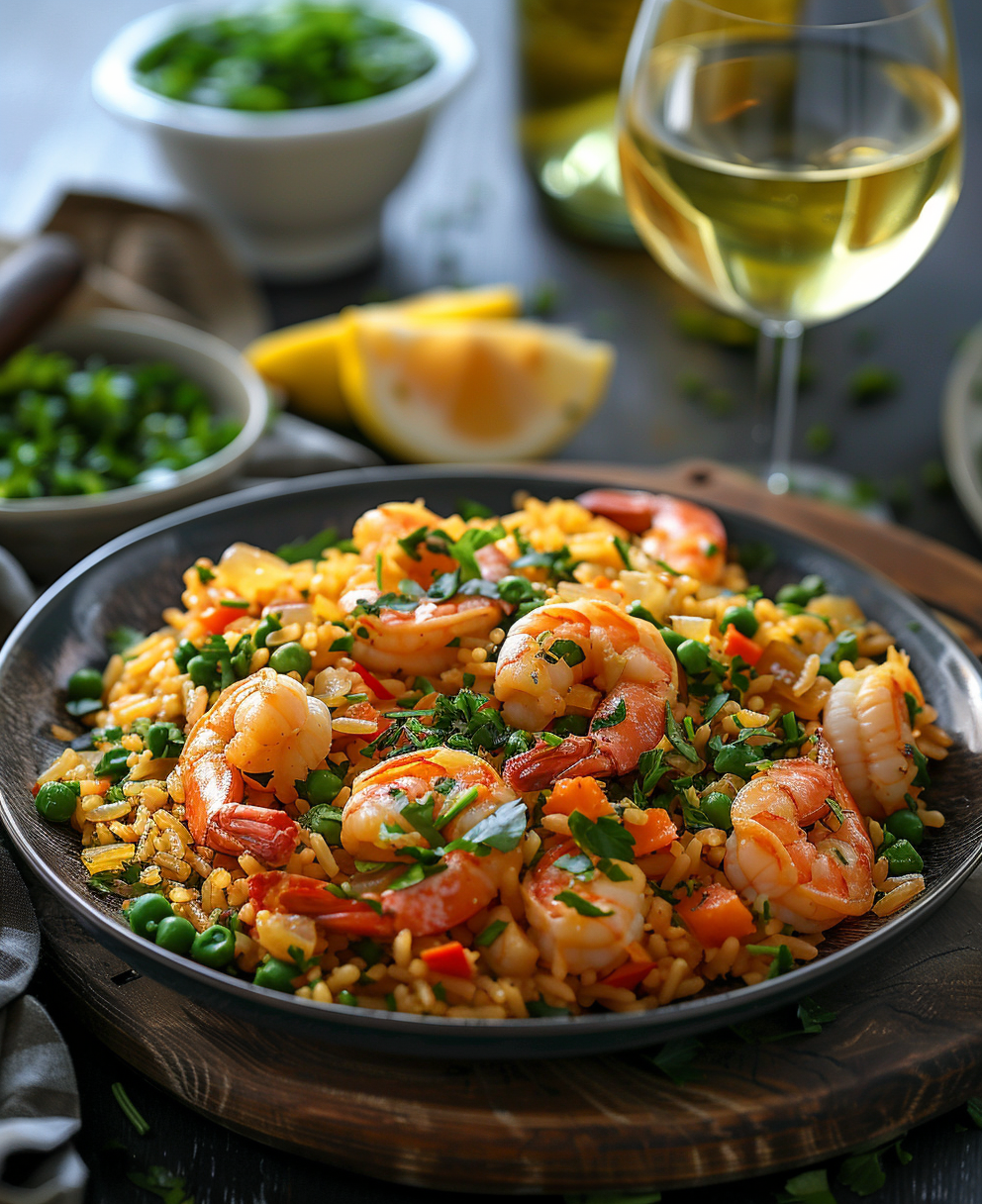 arroz con verdura y gambas