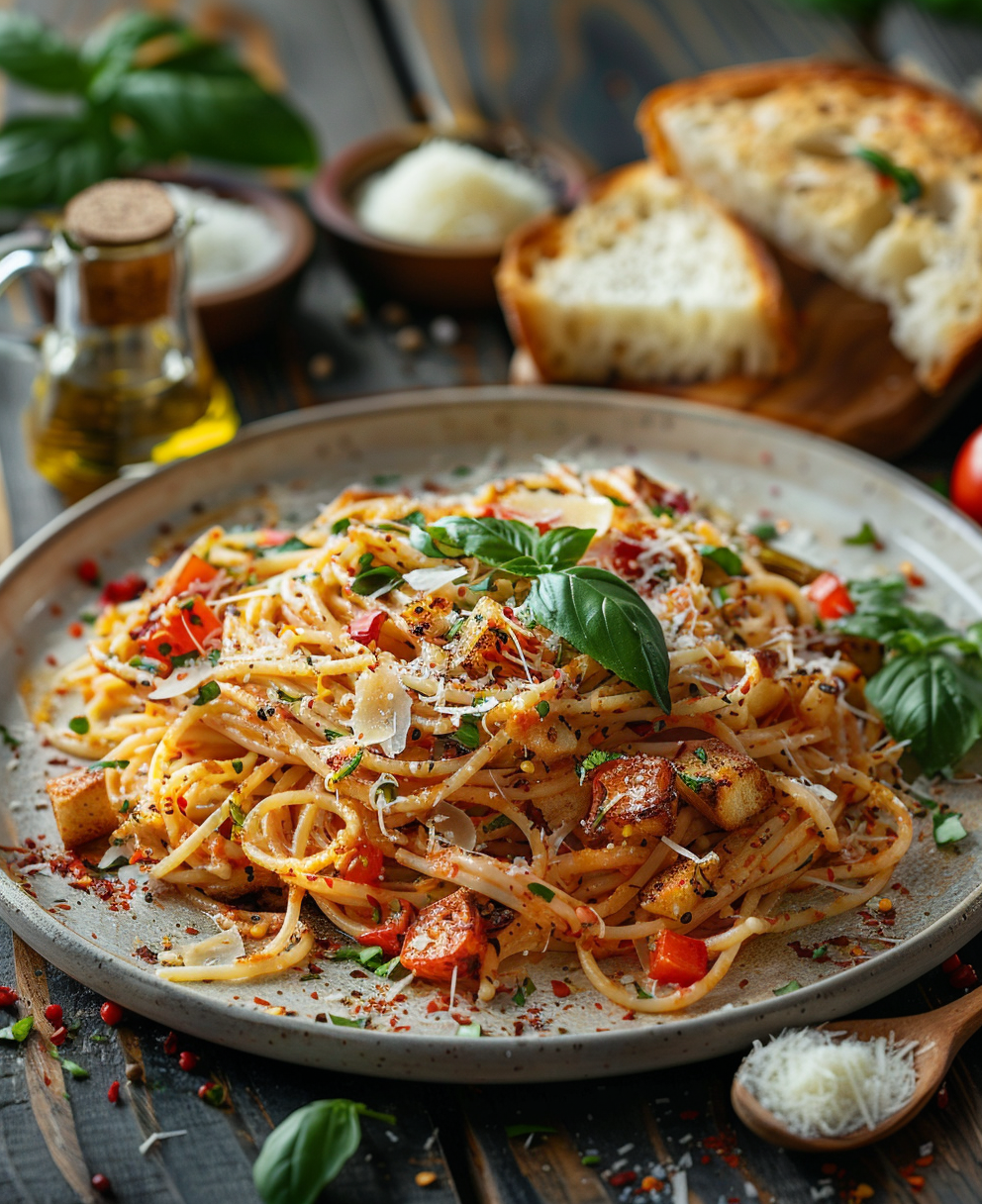 pasta con verduras salteadas