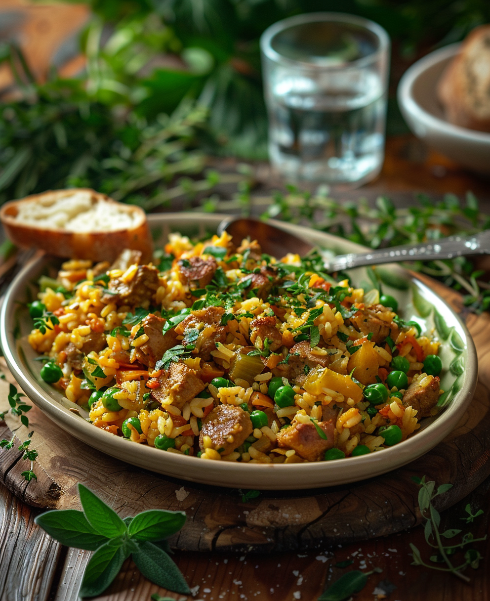 arroz con conejo y verduras