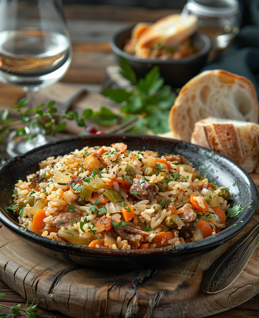 arroz con conejo y verduras