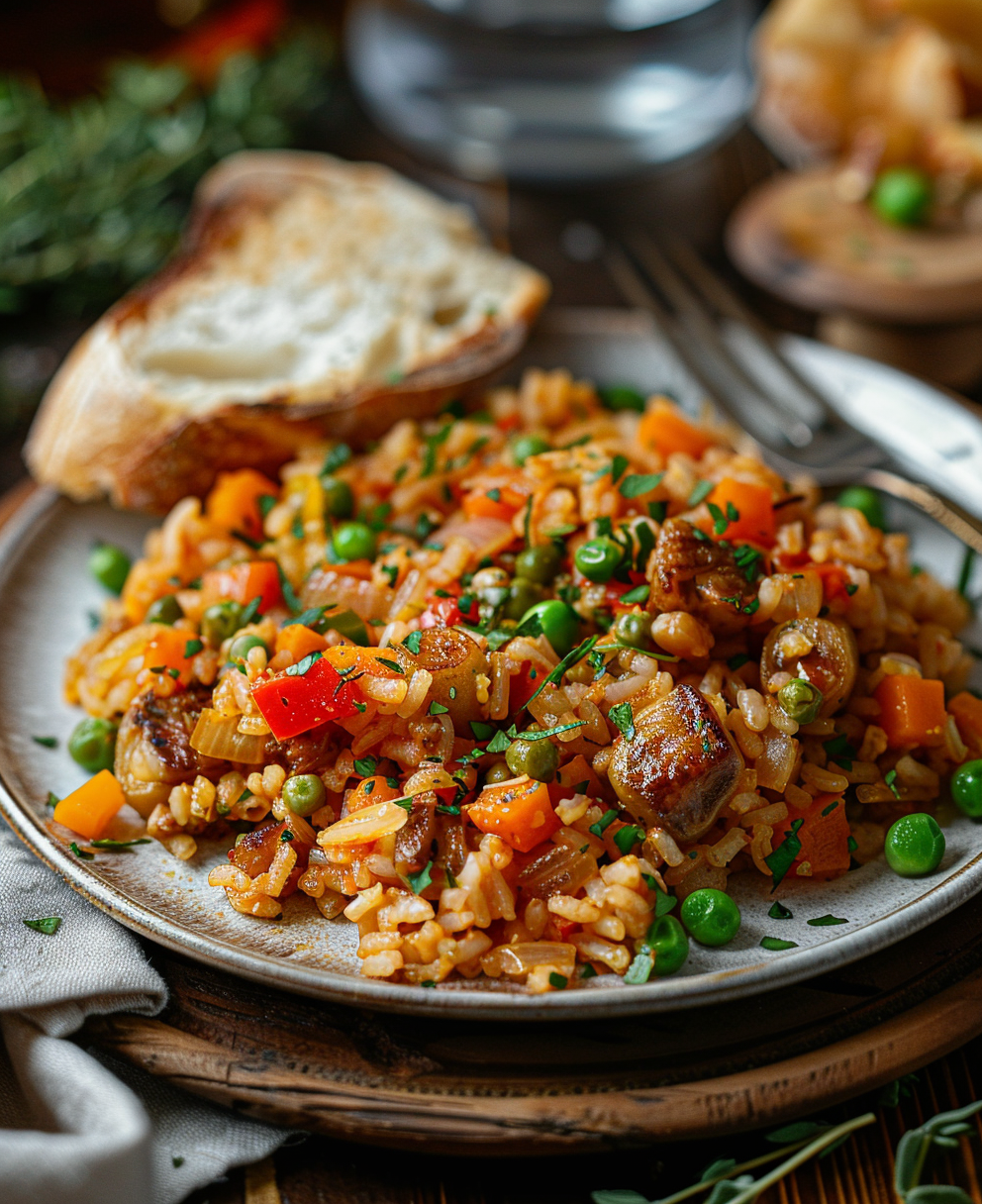 arroz con conejo y verduras