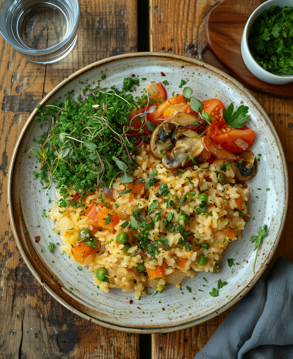 arroz con verduras y champiñones