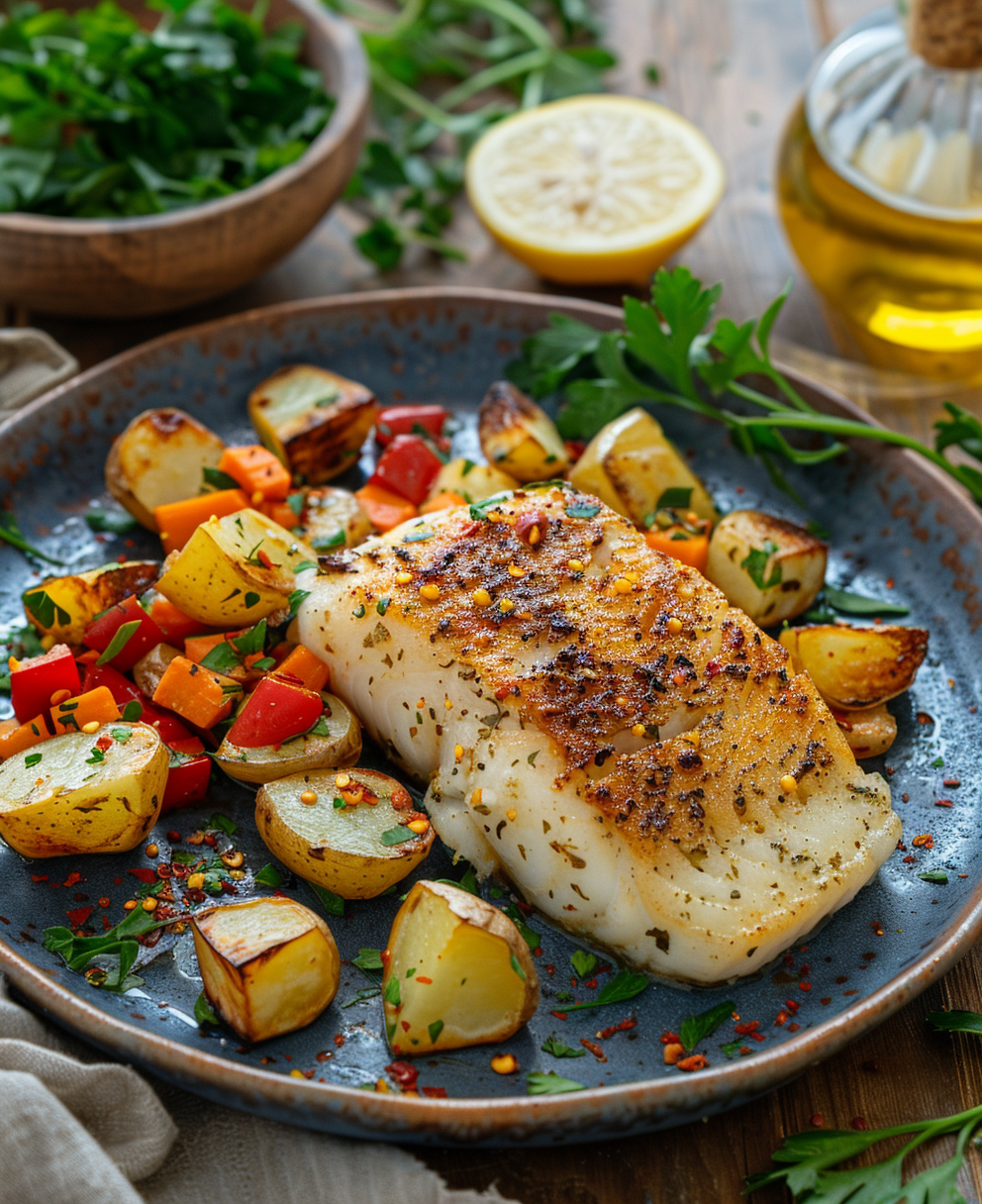 bacalao al horno con verduras