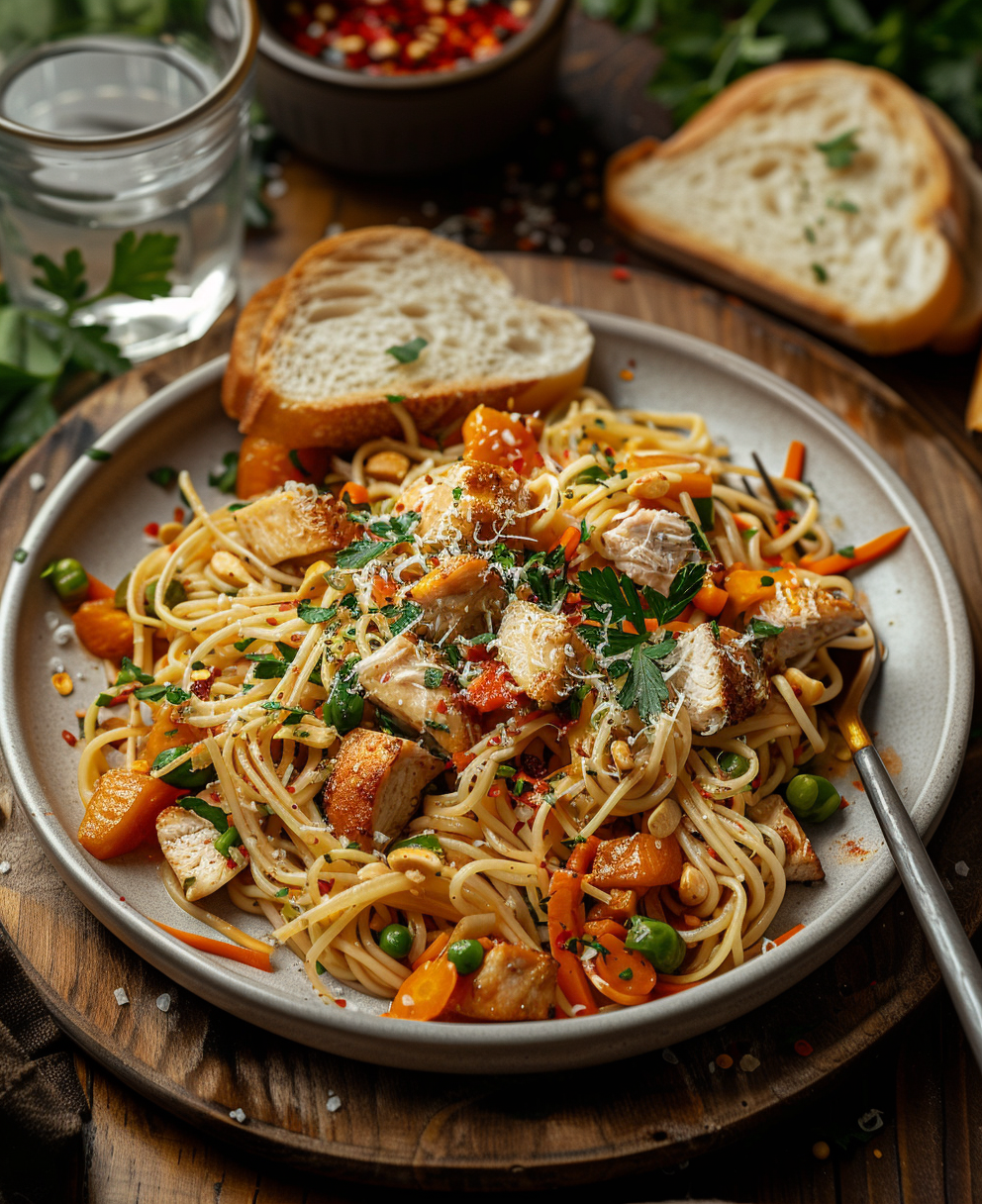 noodles con pollo y verduras