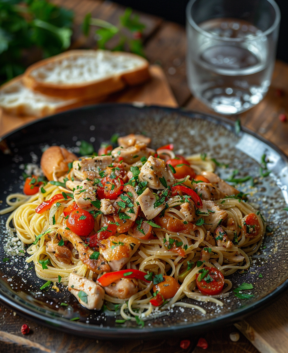 noodles con pollo y verduras