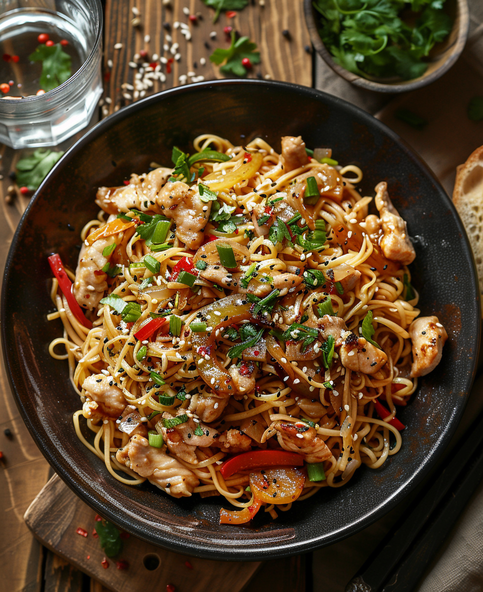 noodles con pollo y verduras