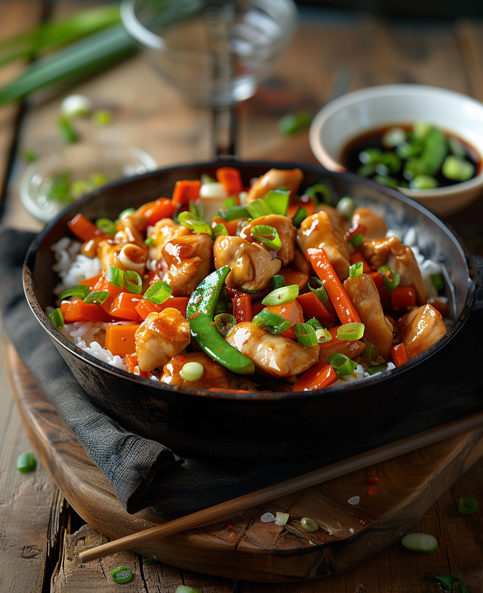 verduras wok con pollo