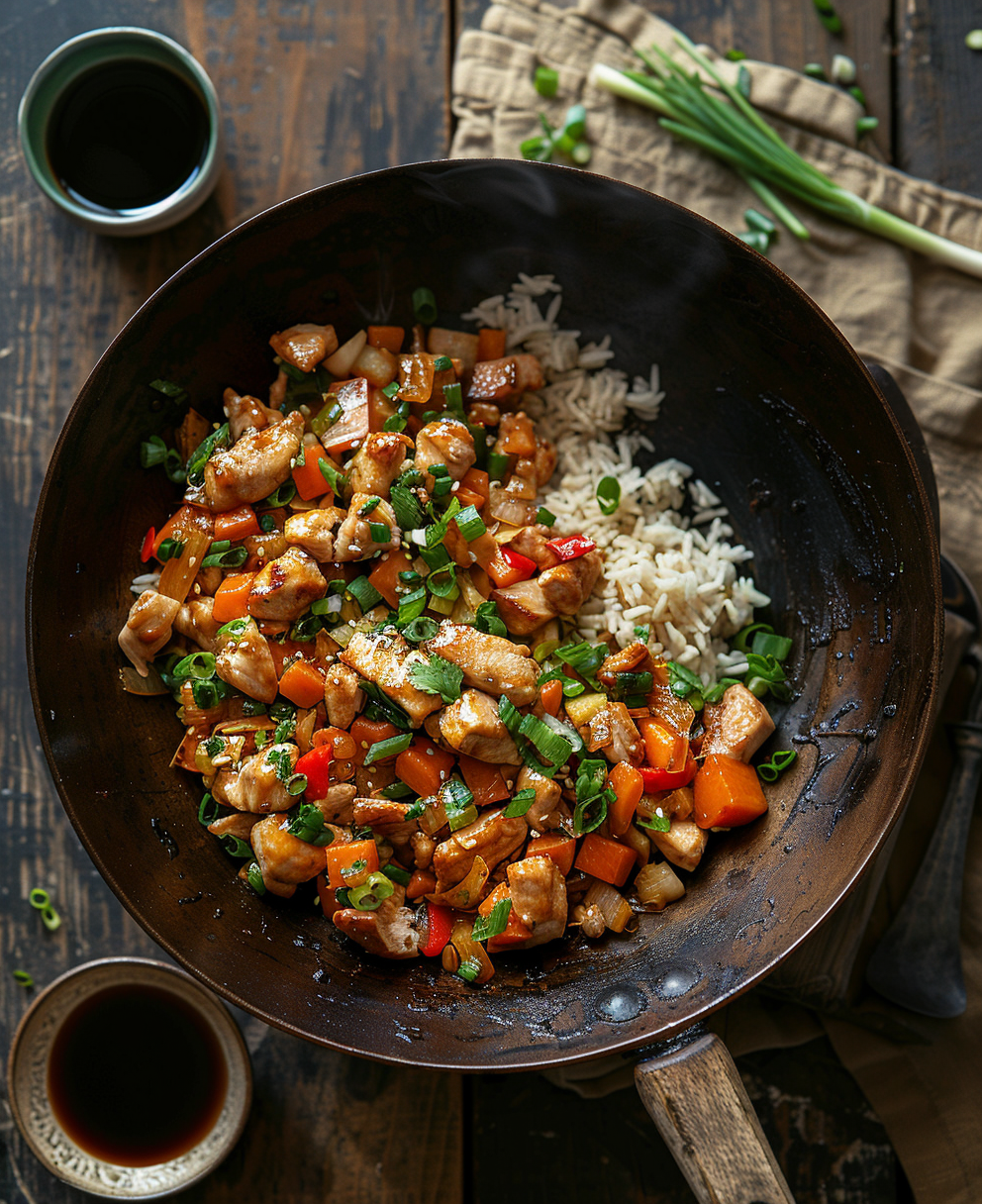 verduras wok con pollo