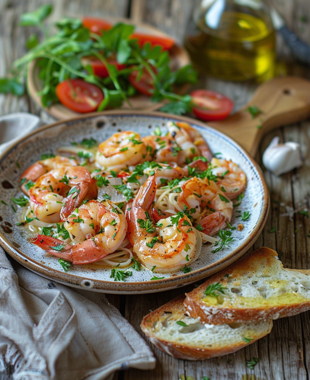 Tallarines con Gambas al Ajillo