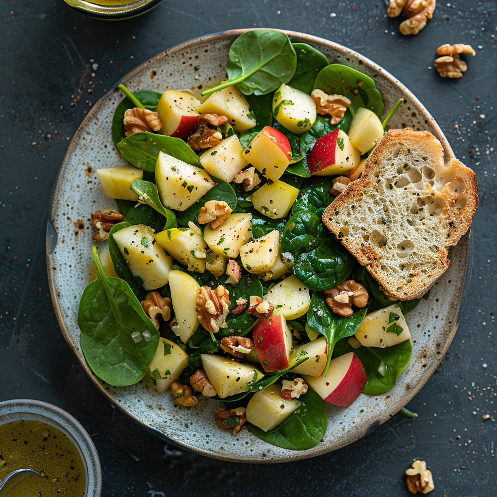 Ensalada de espinacas, manzana y nueces