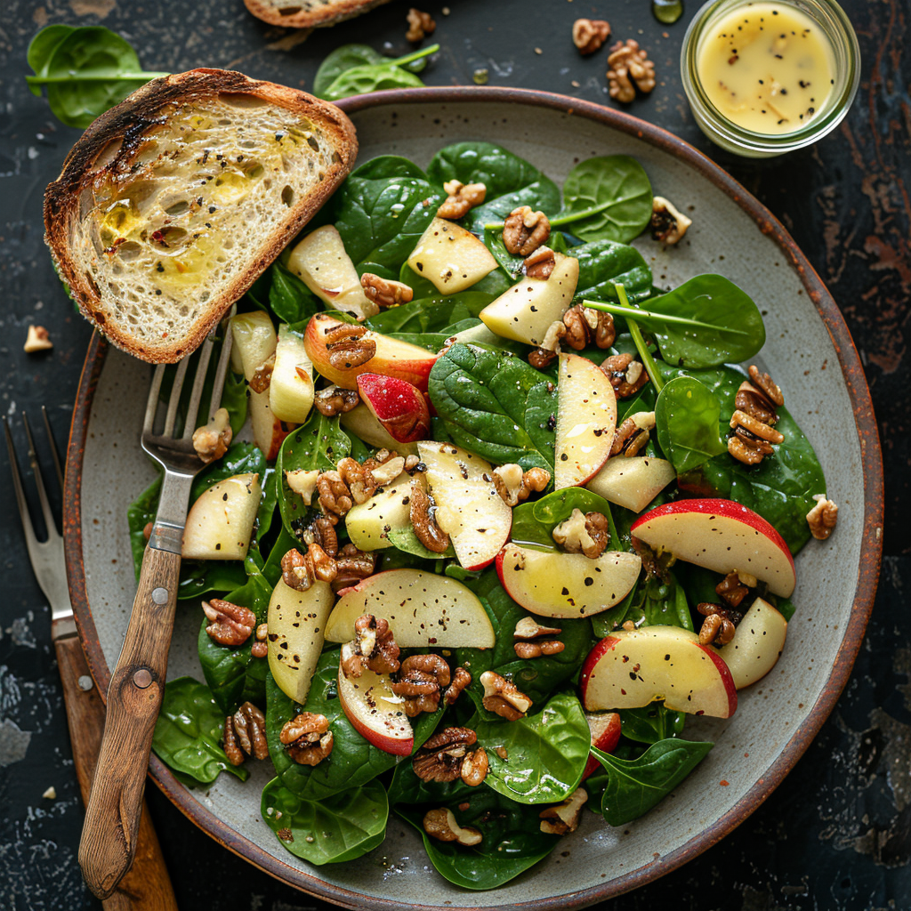 Ensalada de espinacas, manzana y nueces
