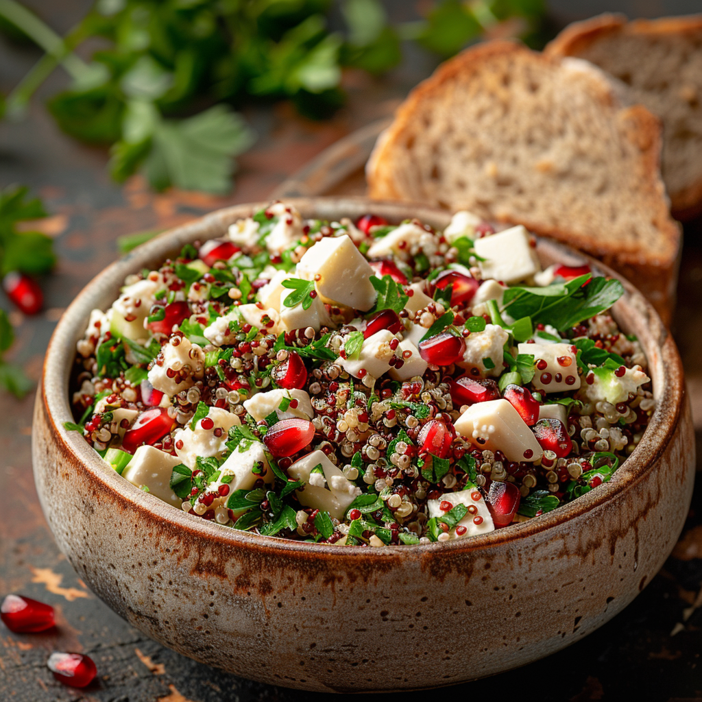 Ensalada de quinoa con feta y granada