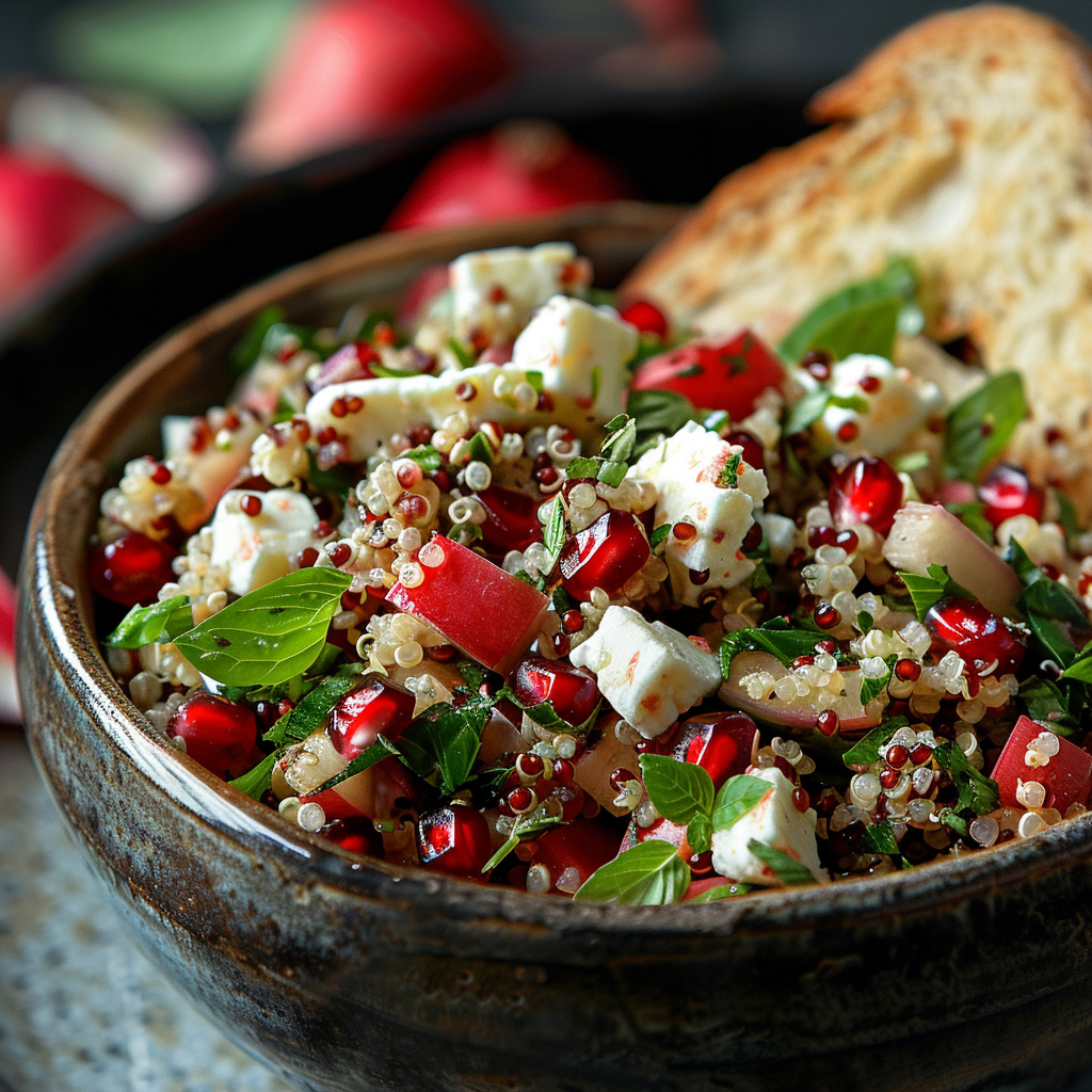 Ensalada de quinoa con feta y granada