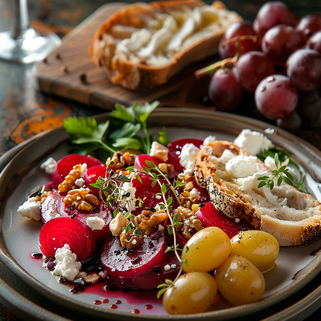Ensalada de remolacha con nueces y queso de cabra