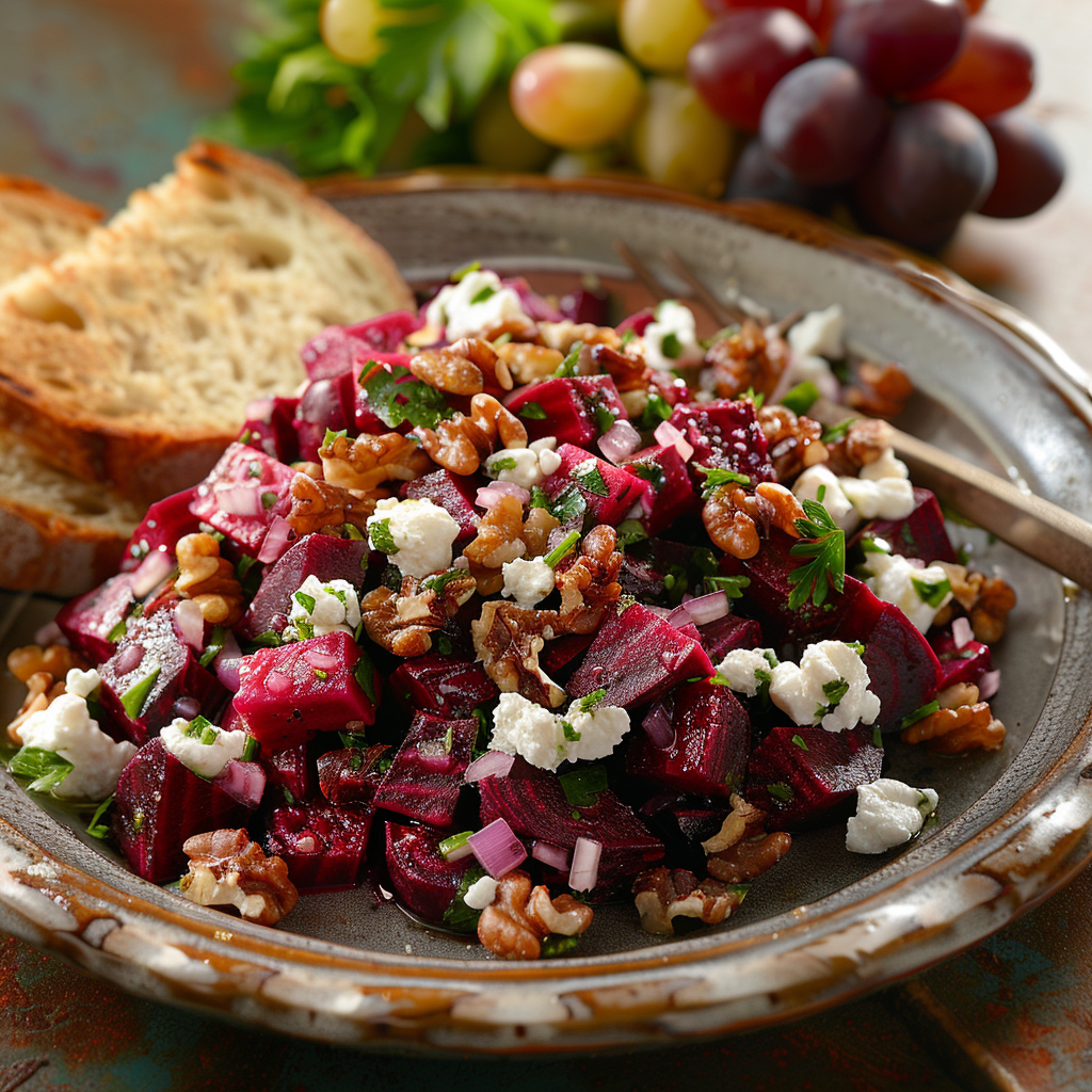 Ensalada de remolacha con nueces y queso de cabra