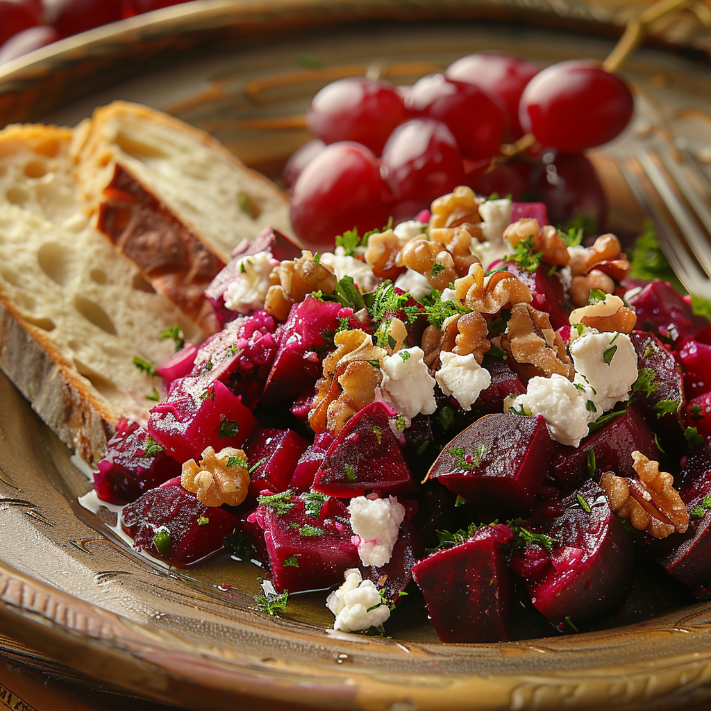 Ensalada de remolacha con nueces y queso de cabra
