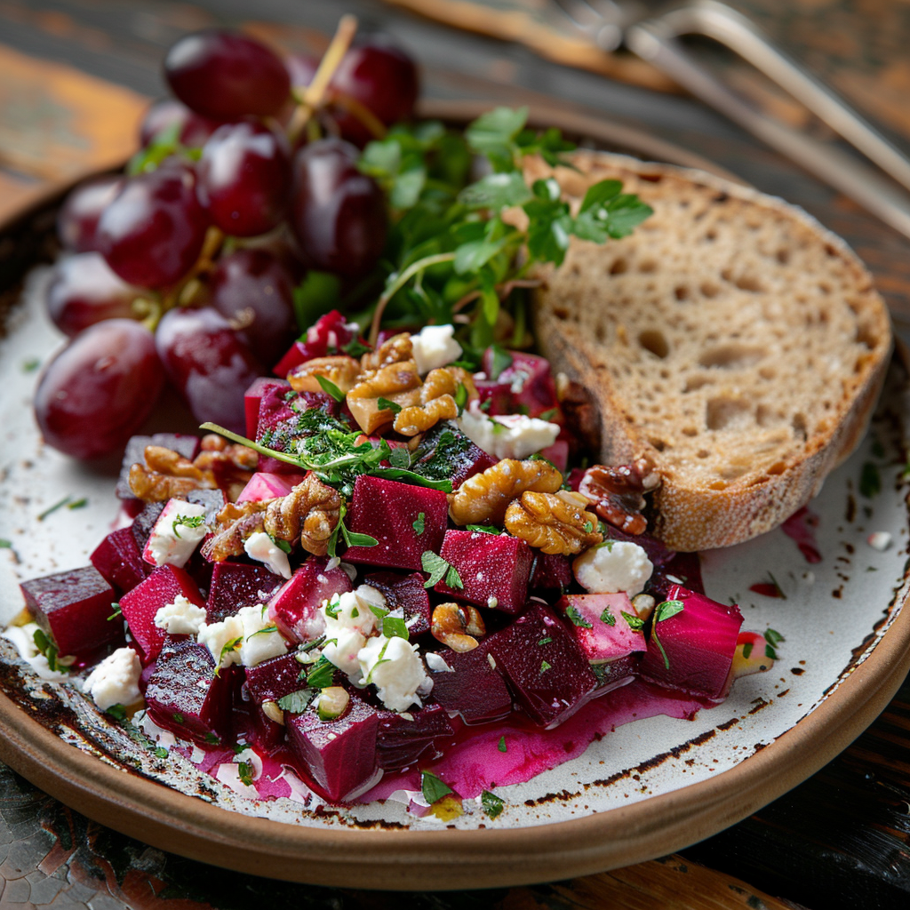 Ensalada de remolacha con nueces y queso de cabra