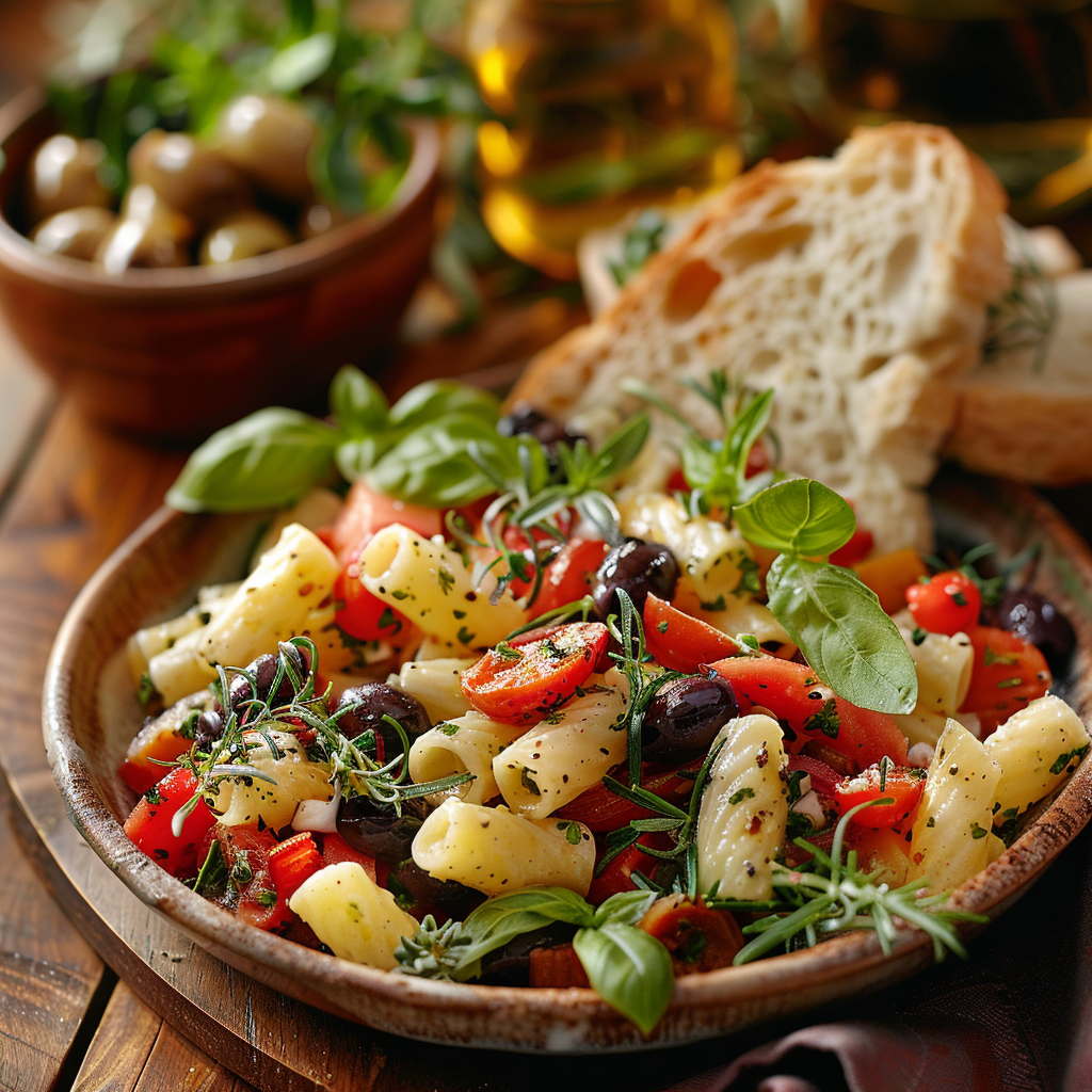 Ensalada mediterránea con pasta y verduras