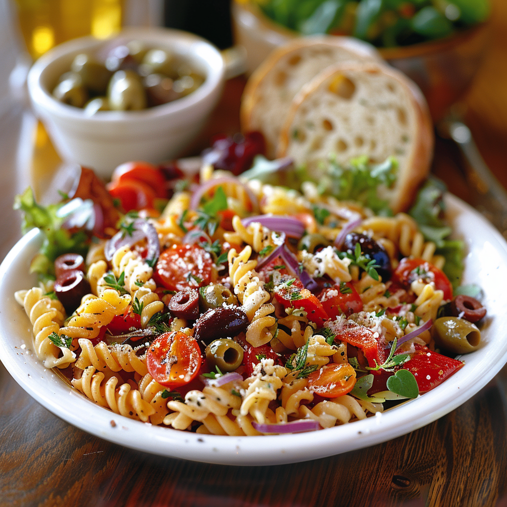Ensalada mediterránea con pasta y verduras