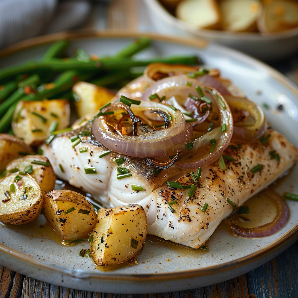 Merluza al Horno con Cebolla