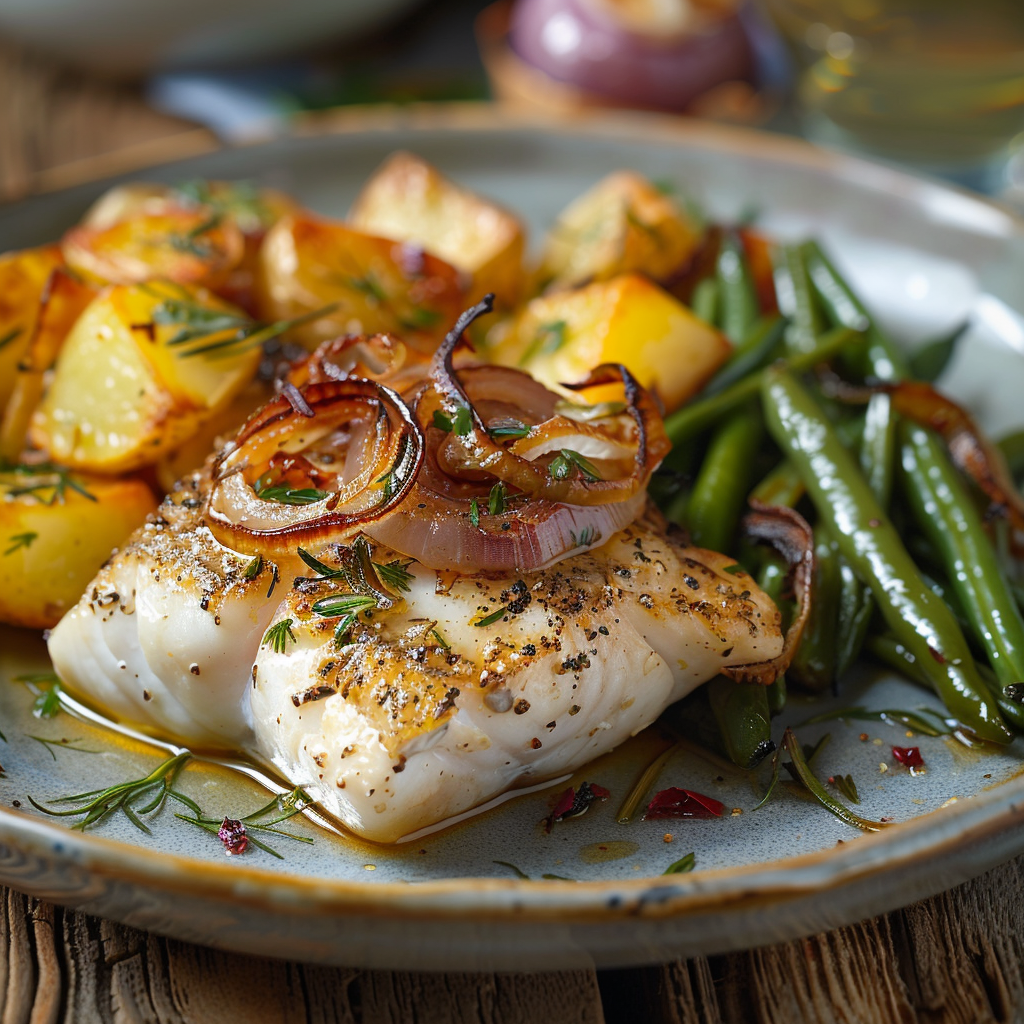 Merluza al Horno con Cebolla