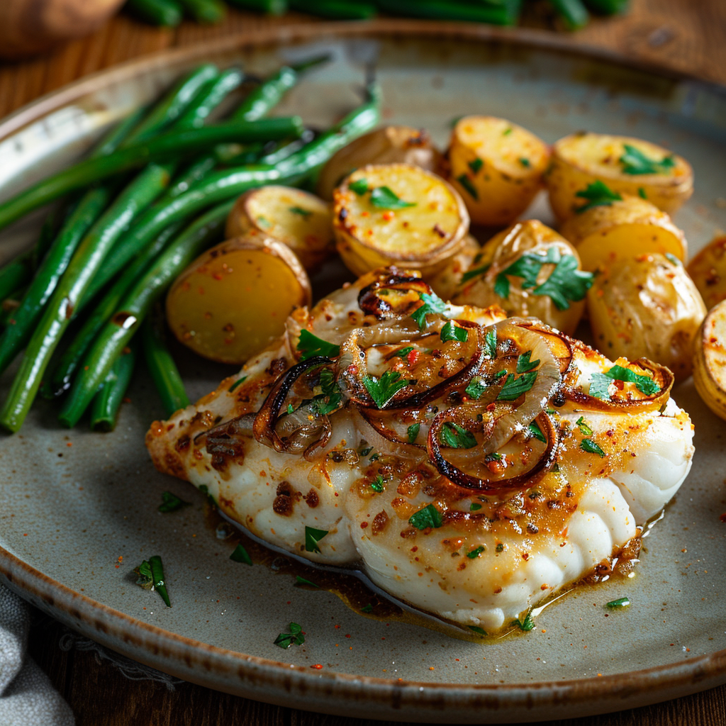 Merluza al Horno con Cebolla