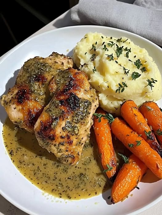 Pollo hierbas zanahorias