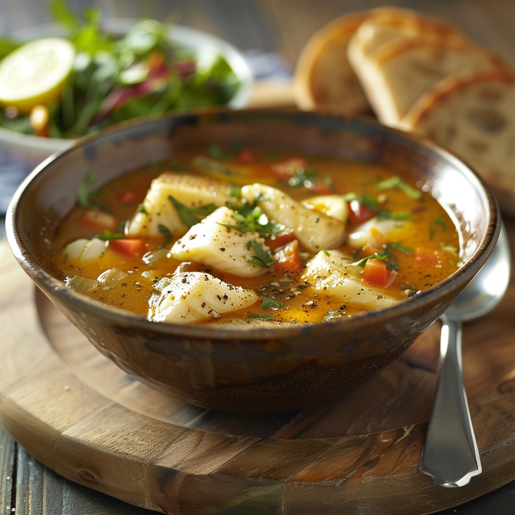 Sopa de pescado casera con limón