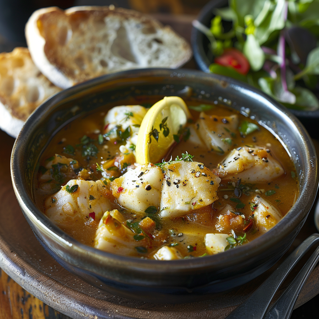 Sopa de pescado casera con limón
