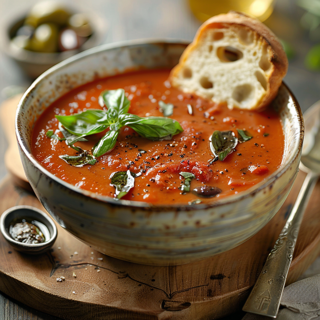 Sopa de tomate y albahaca