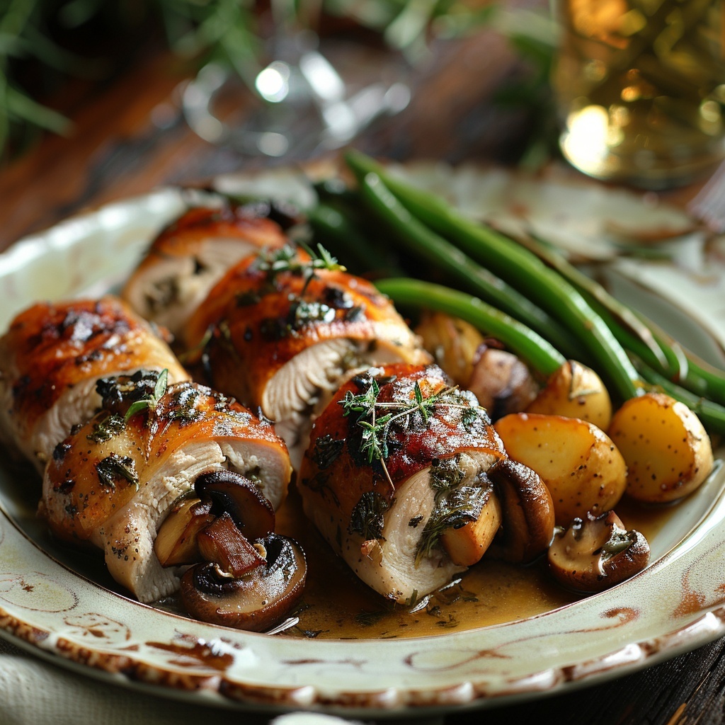 Aves rellenas de champiñones y hierbas finas