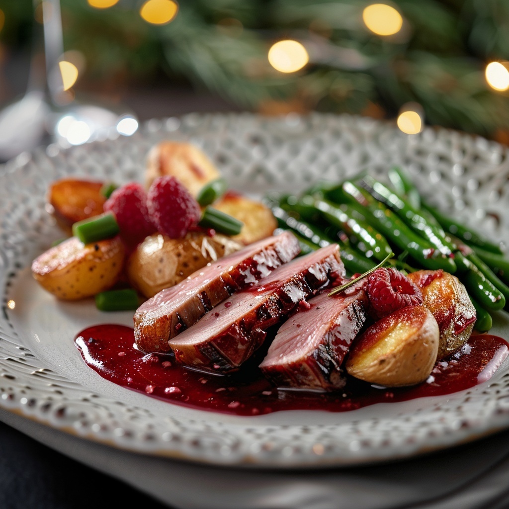 Magret de pato con salsa de frambuesa