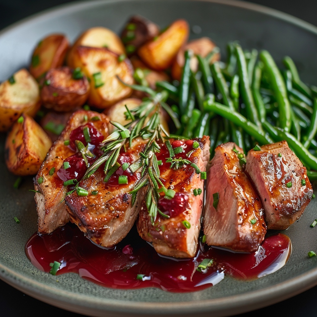 Magret de pato con salsa de frambuesa