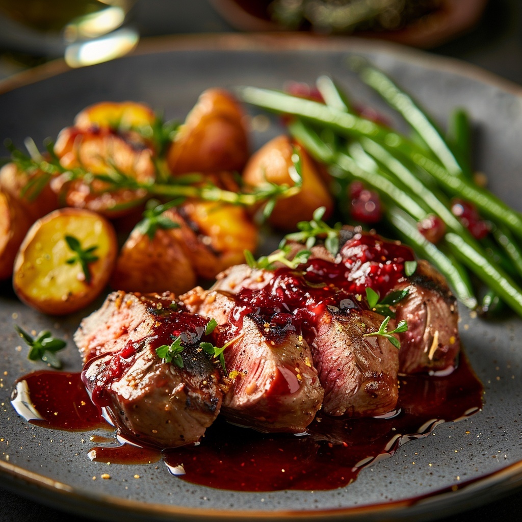 Magret de pato con salsa de frambuesa