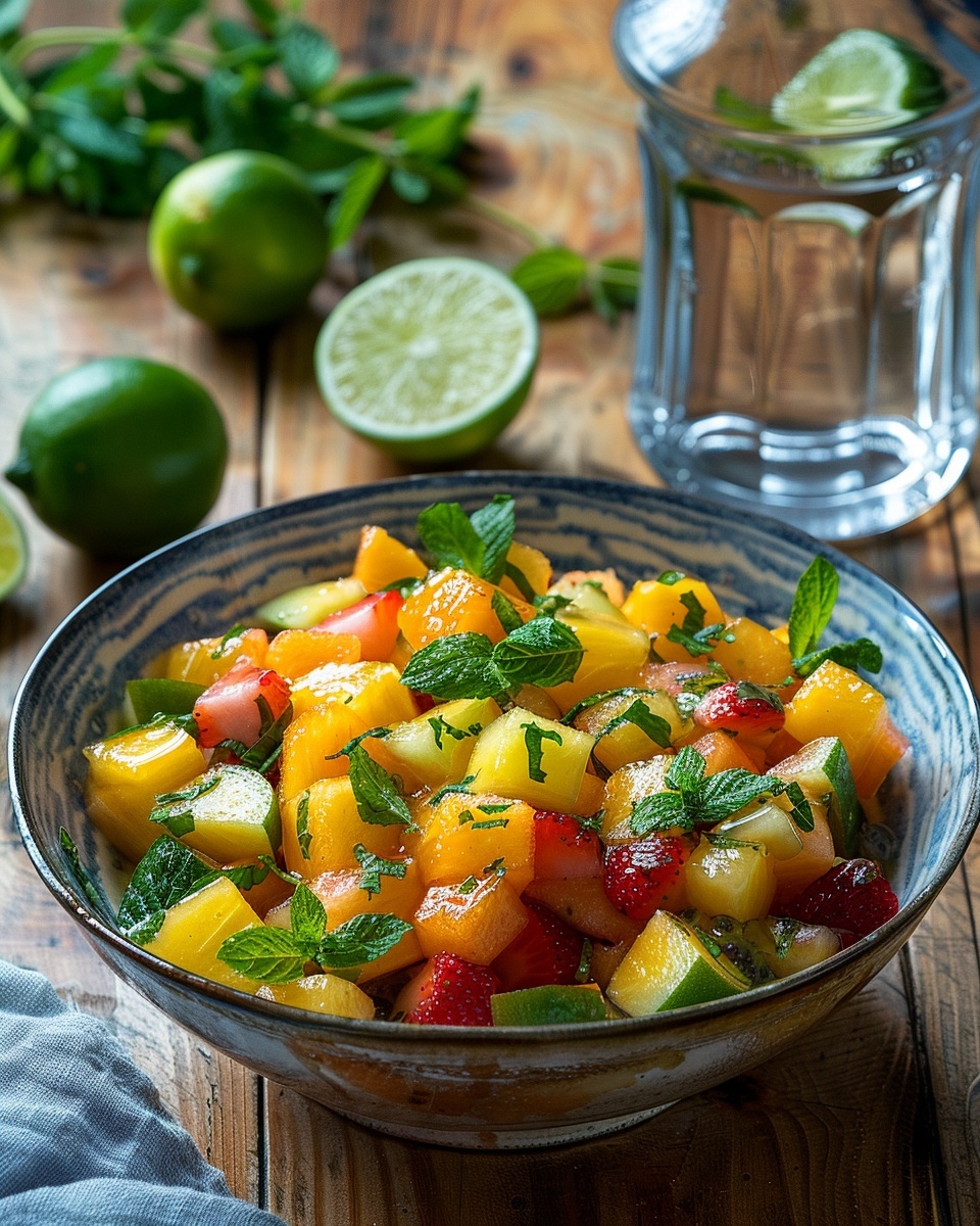 Ensalada de frutas con menta y miel de lima