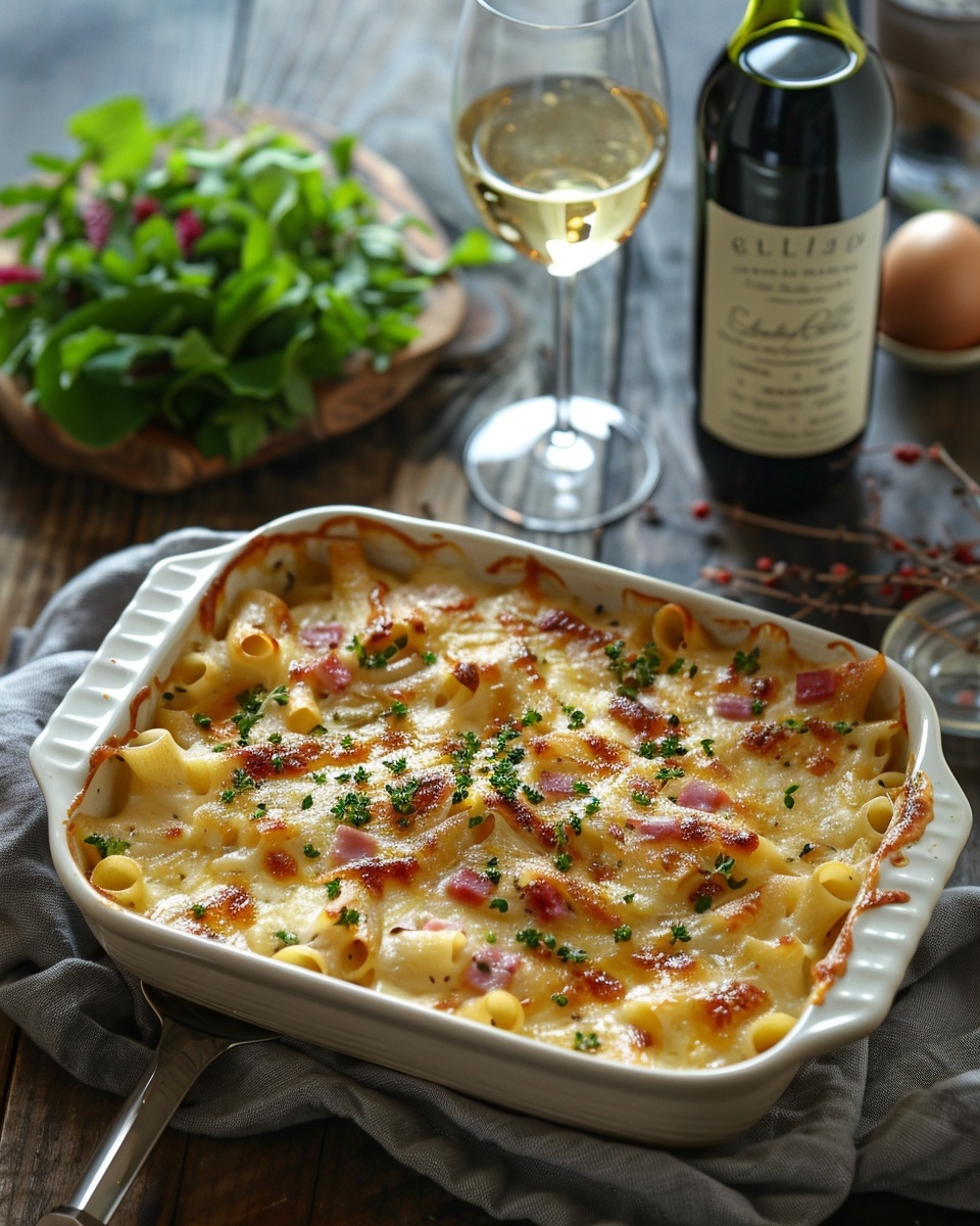 Gratin de pasta con jamón y queso