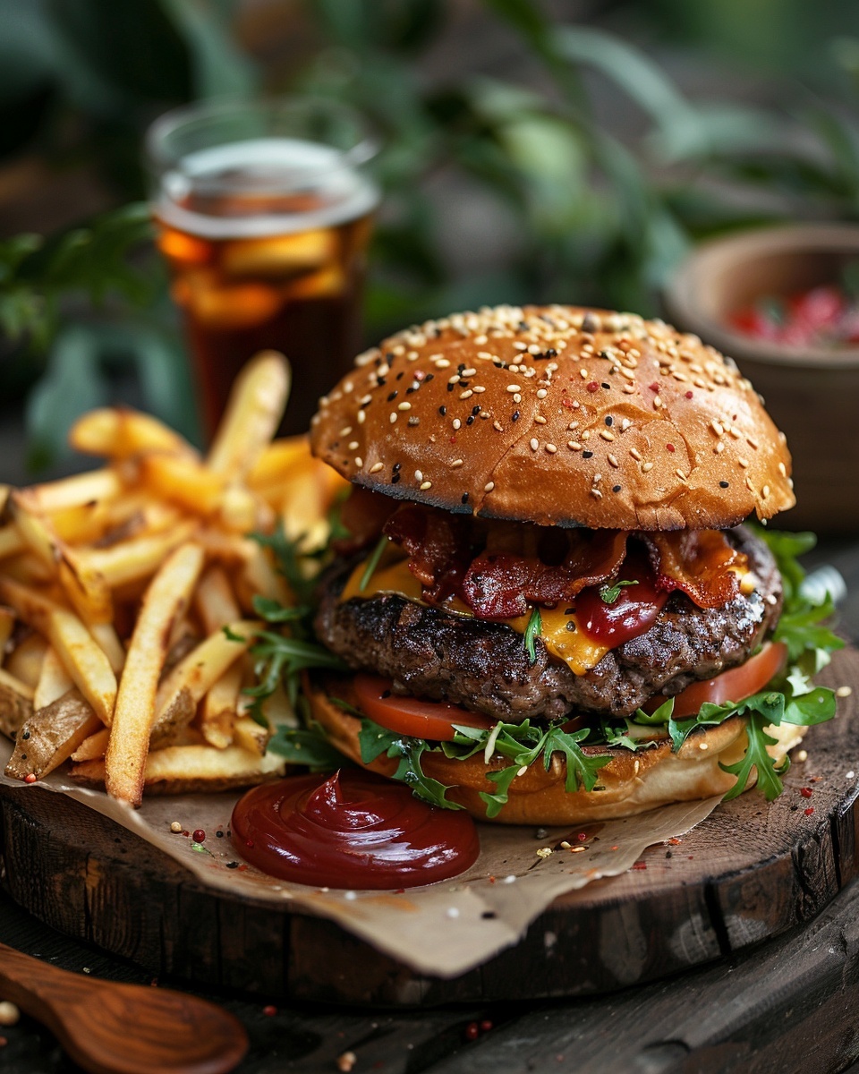 Hamburguesa casera de ternera con queso y bacon