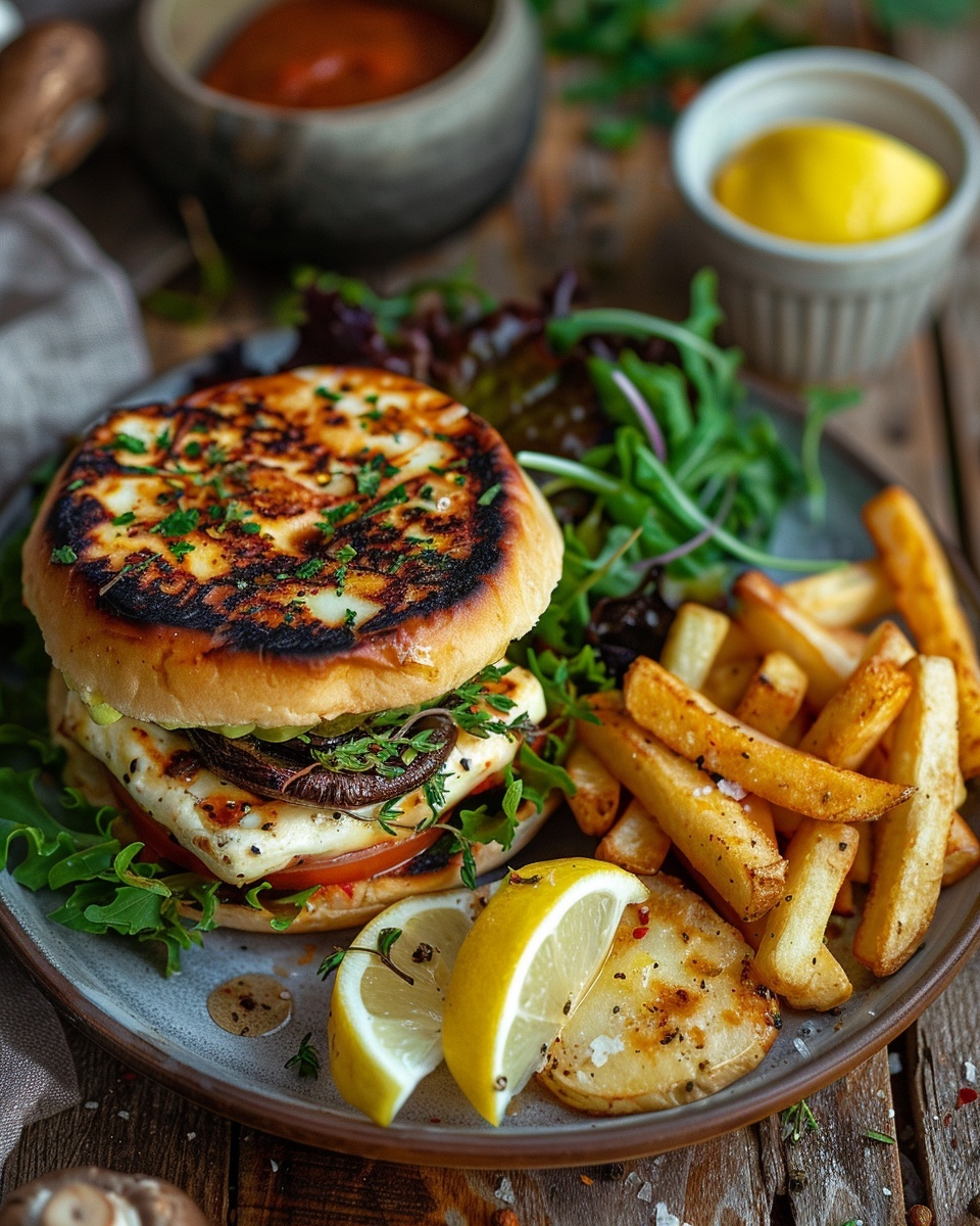 Hamburguesa de champiñón y halloumi