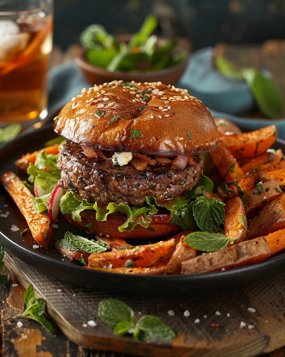 Hamburguesa de cordero con menta y feta