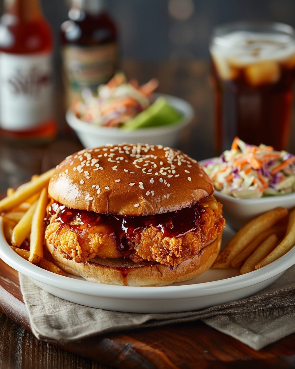 Hamburguesa de pollo crujiente con salsa agridulce