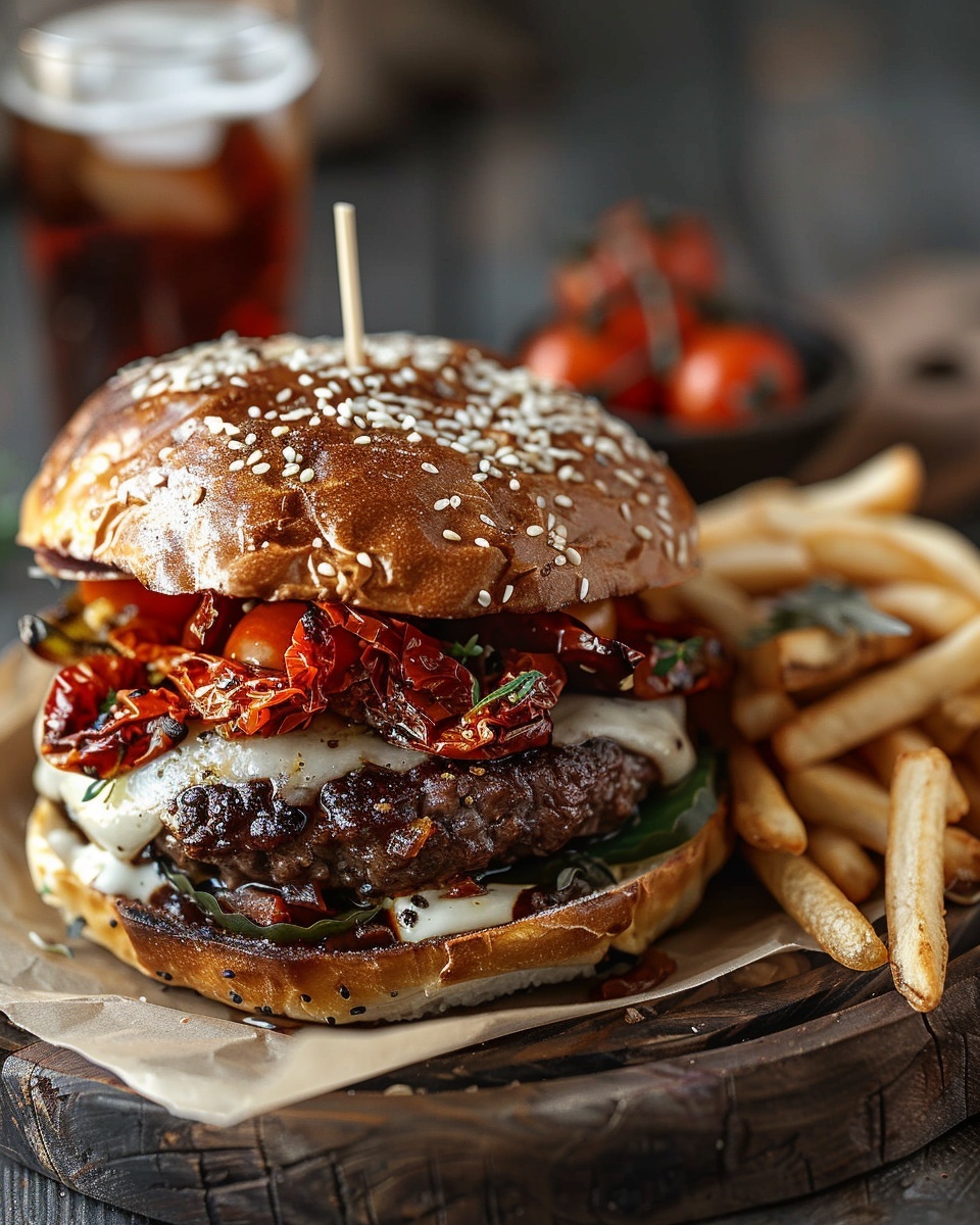Hamburguesa italiana con mozzarella y tomate seco