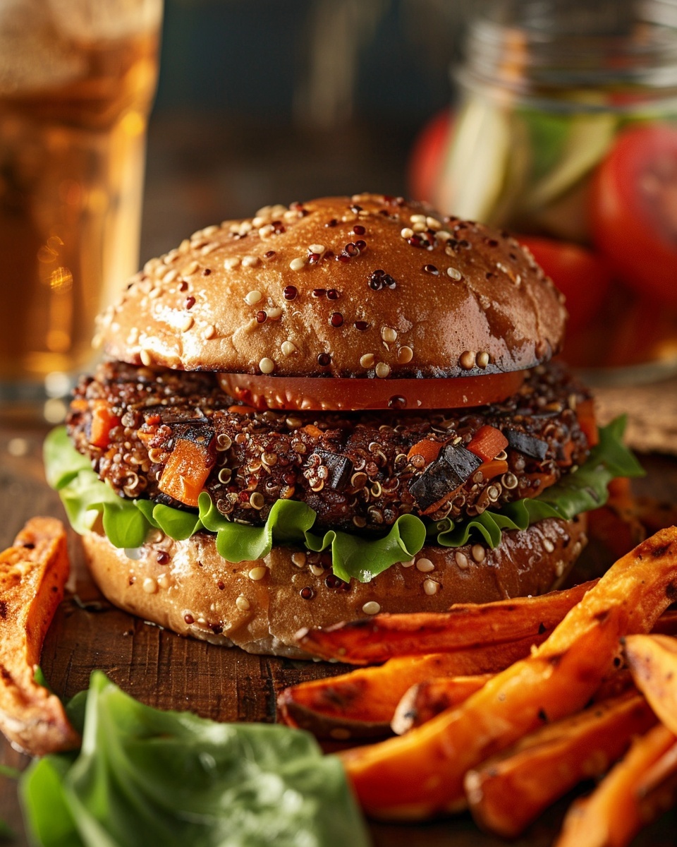Hamburguesa vegetal de quinoa y verduras asadas