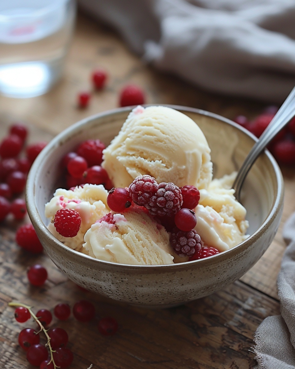 Helado de plátano con frutos rojos