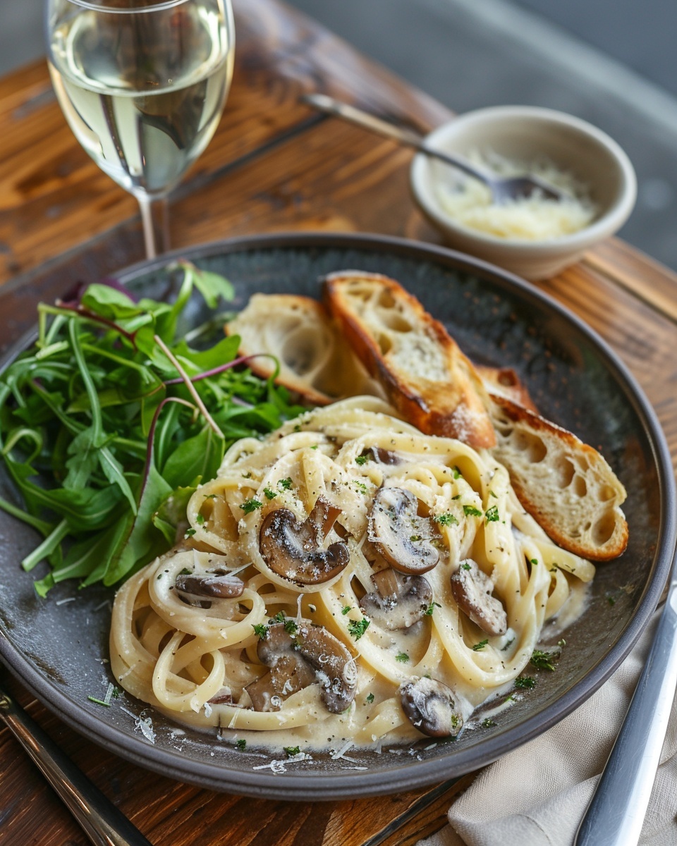Pasta con crema de champiñones