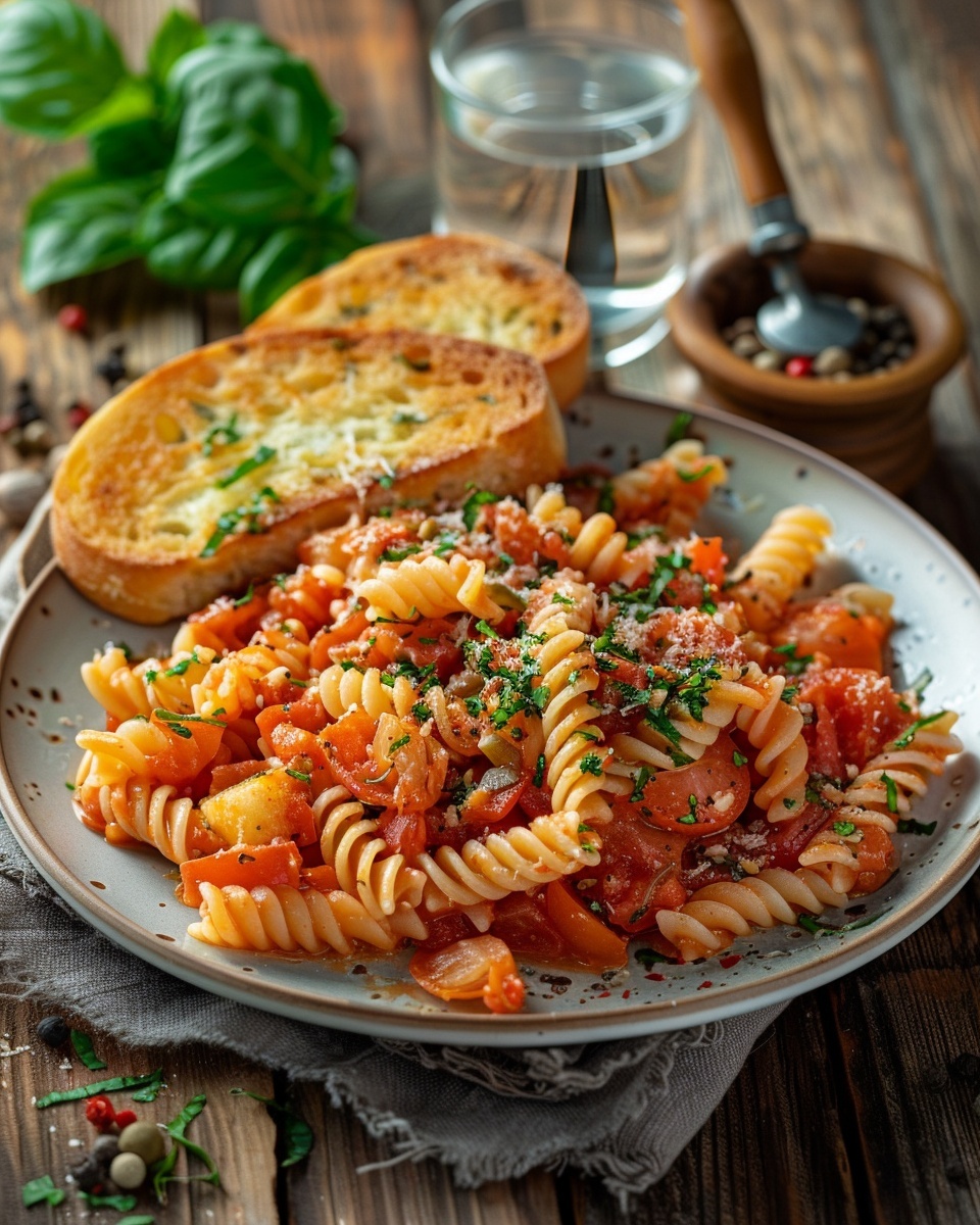 Pasta con salsa de tomate y albahaca