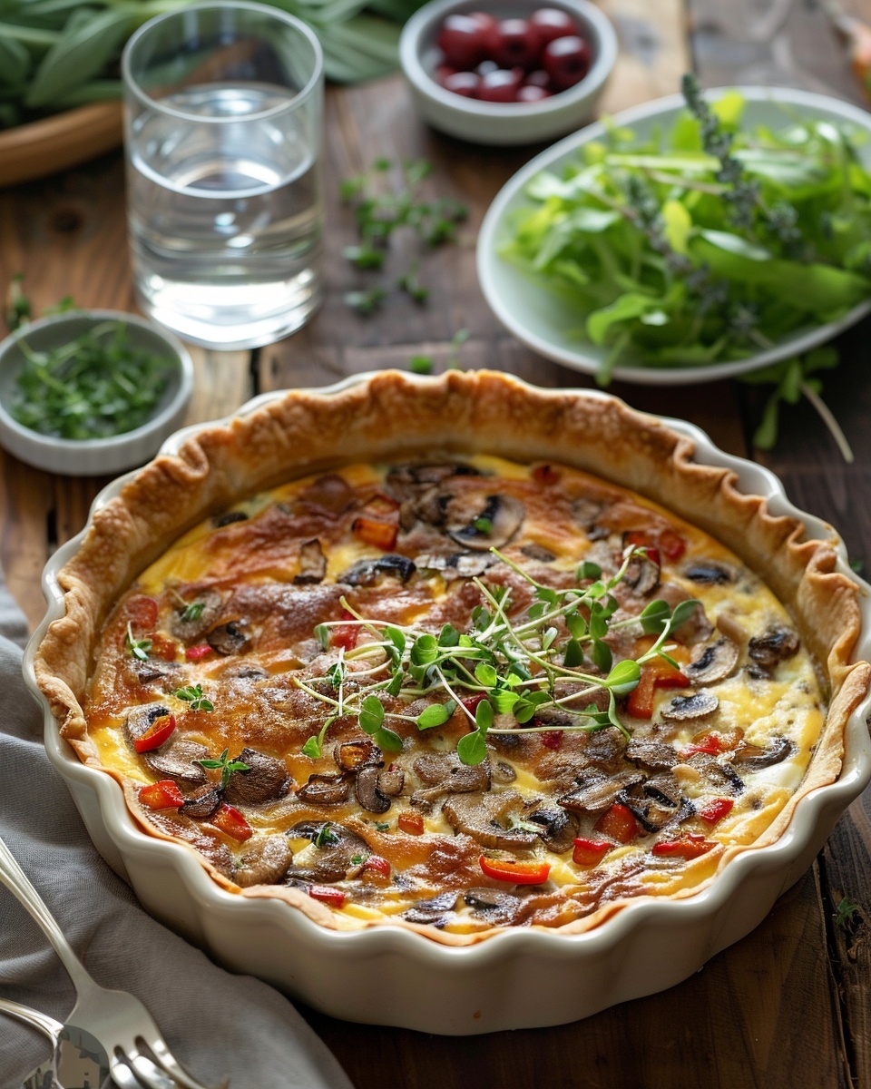 Quiche vegetariana de champiñones y pimientos