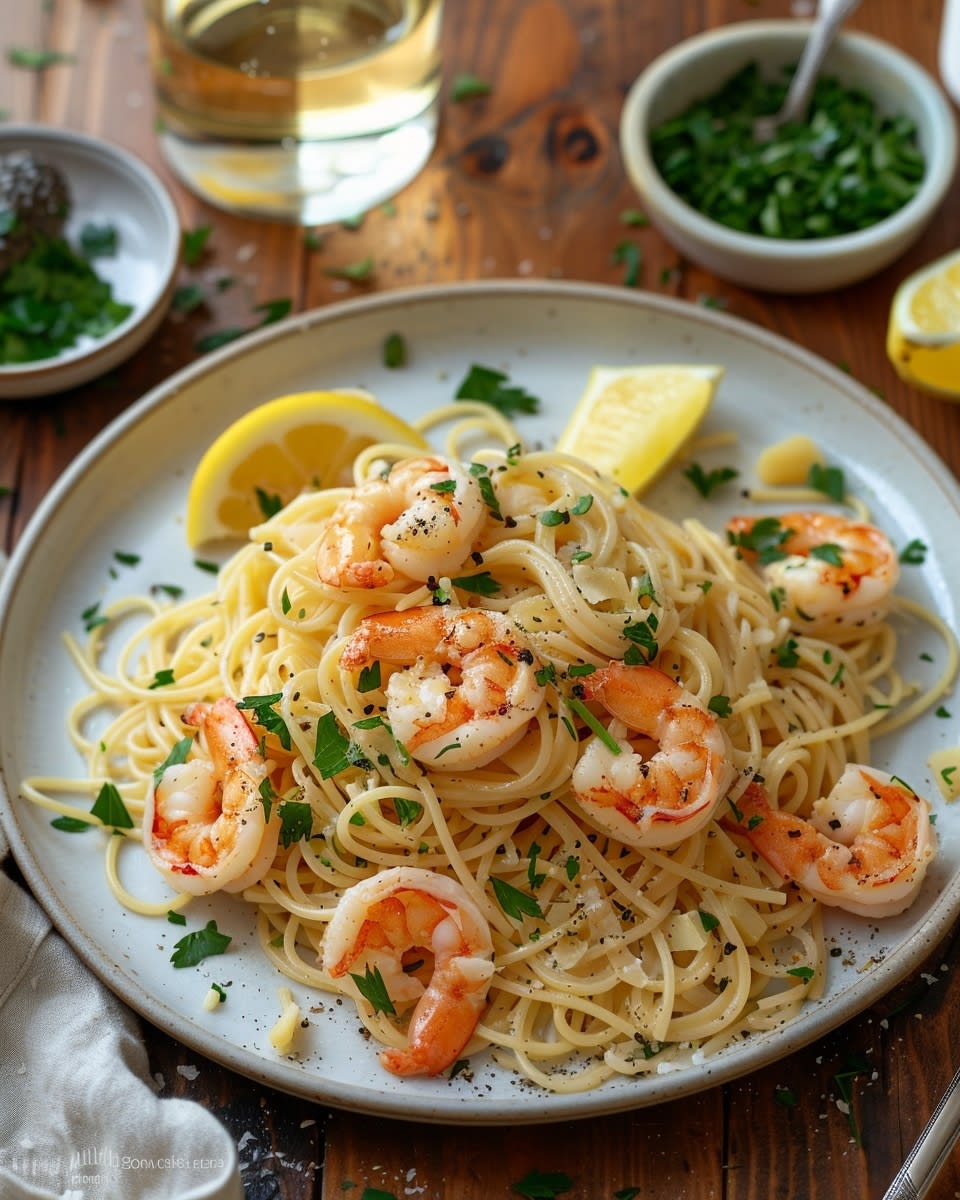 Espaguetis al ajillo con gambas