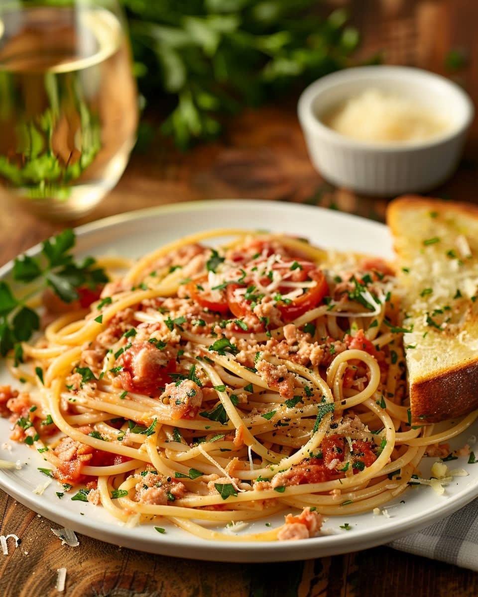 Espaguetis con atún y tomate