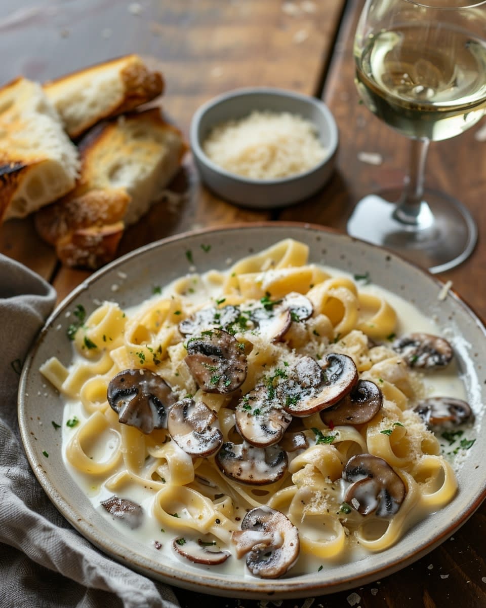 Pasta con champiñones y nata